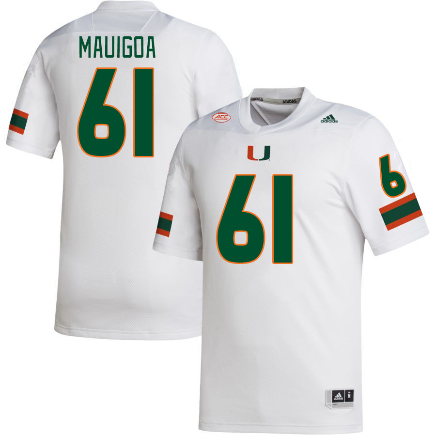 Men #61 Francis Mauigoa Miami Hurricanes College Football Jerseys Stitched-White